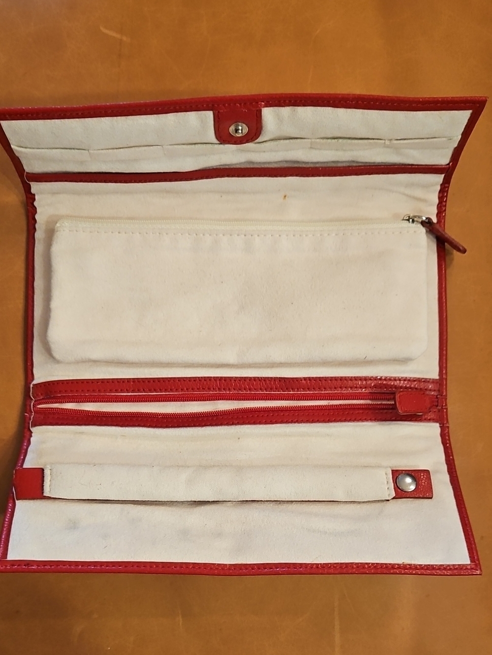 Pottery Barn Red Textured Leather Wallet Clutch with Oval Silver Accent - Picture 2 of 2